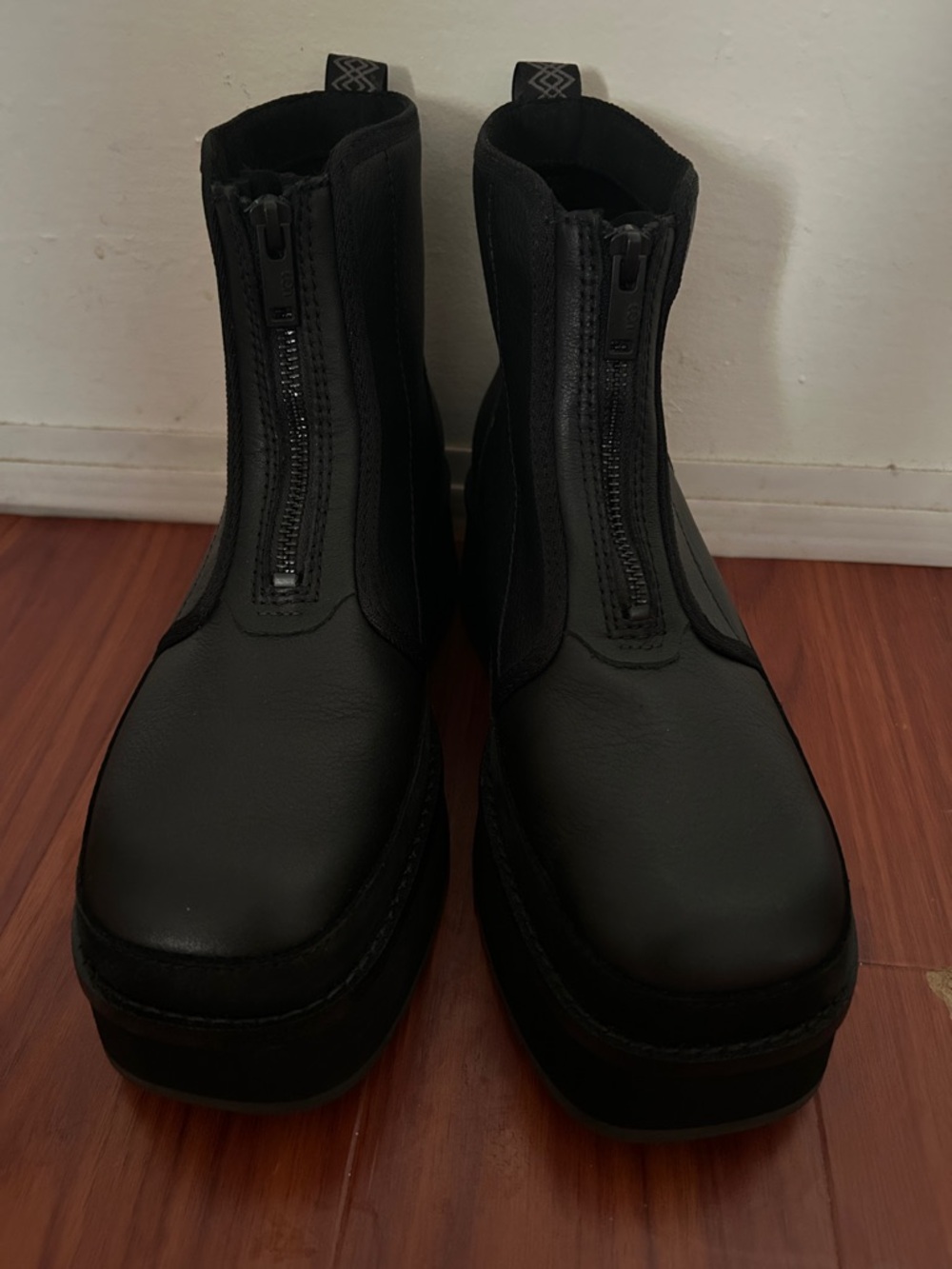 UGG Women's Black Front-Zip Platform Moto Boots